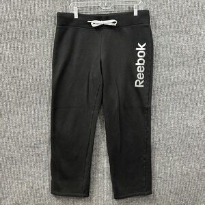 Reebok Logo Womens Pants Size Large Black Pull On Stretch Activewear Mid Rise